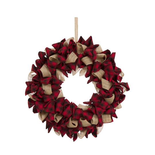 Glitzhome&#xAE; 19&#x22; Christmas Plaid Fabric Wreath